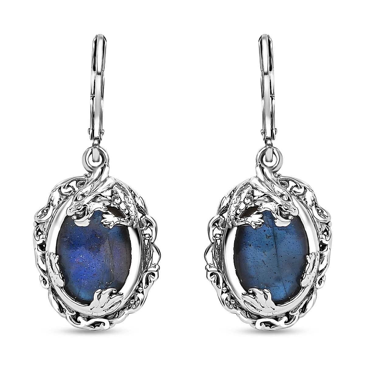 Karis Malagasy Labradorite 13.65 ctw Dragon Earrings in Platinum Bond