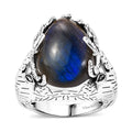 Artisan Crafted Malagasy Labradorite Dear Face Ring in Platinum Over Sterling Silver (Size 10.0) 11.80 ctw - Sticky add to cart bar