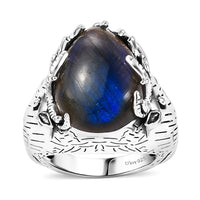 Artisan Crafted Malagasy Labradorite Dear Face Ring in Platinum Over Sterling Silver (Size 10.0) 11.80 ctw