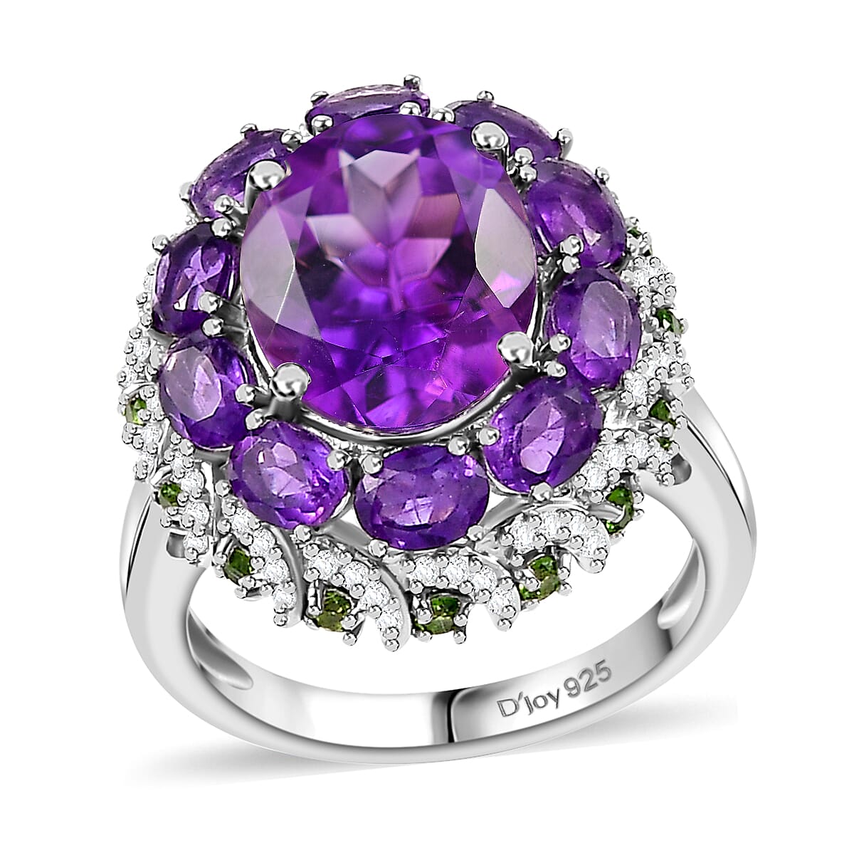 Moroccan Amethyst, Multi Gemstone Floral Ring in Rhodium Over Sterling Silver (Size 10.0) 5.85 ctw