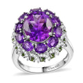 Moroccan Amethyst, Multi Gemstone Floral Ring in Rhodium Over Sterling Silver (Size 10.0) 5.85 ctw - Sticky add to cart bar