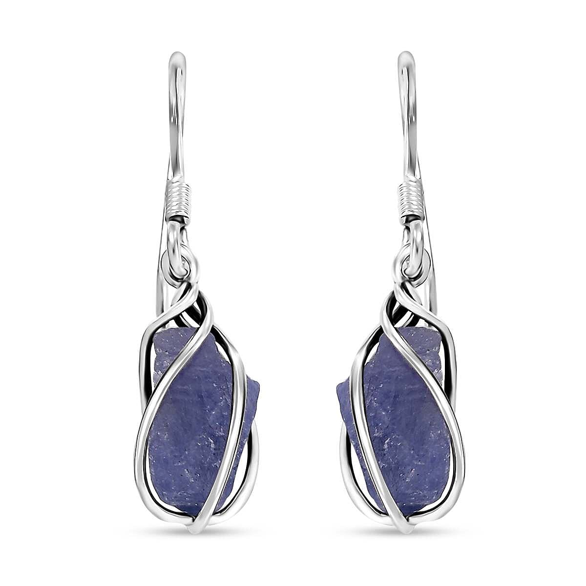 D'Joy Artisan Crafted Rough Cut Tanzanite 10.40 ctw Fancy Earrings in Sterling Silver