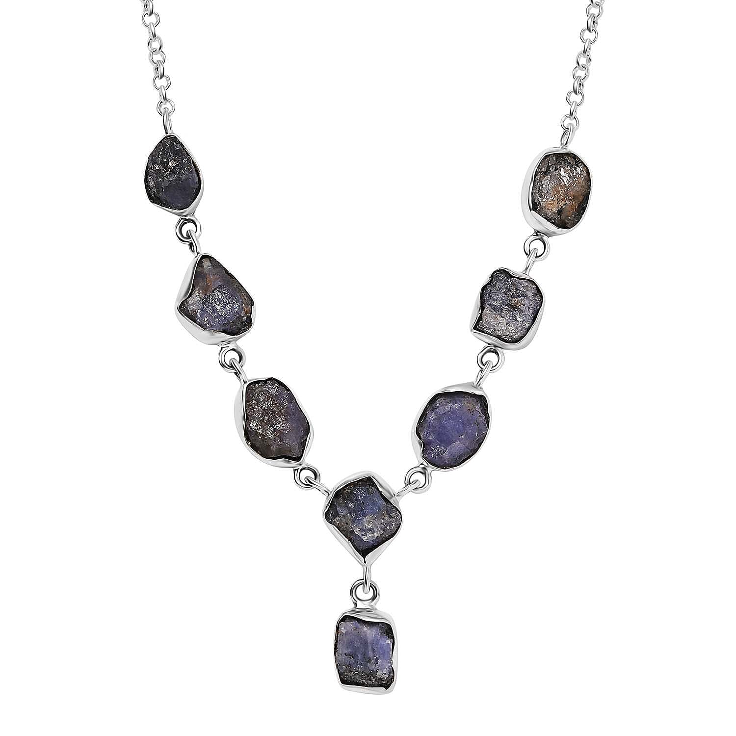 D'Joy Artisan Crafted Rough Cut Tanzanite 27.20 ctw Fancy Necklace in Sterling Silver 18-20 Inches