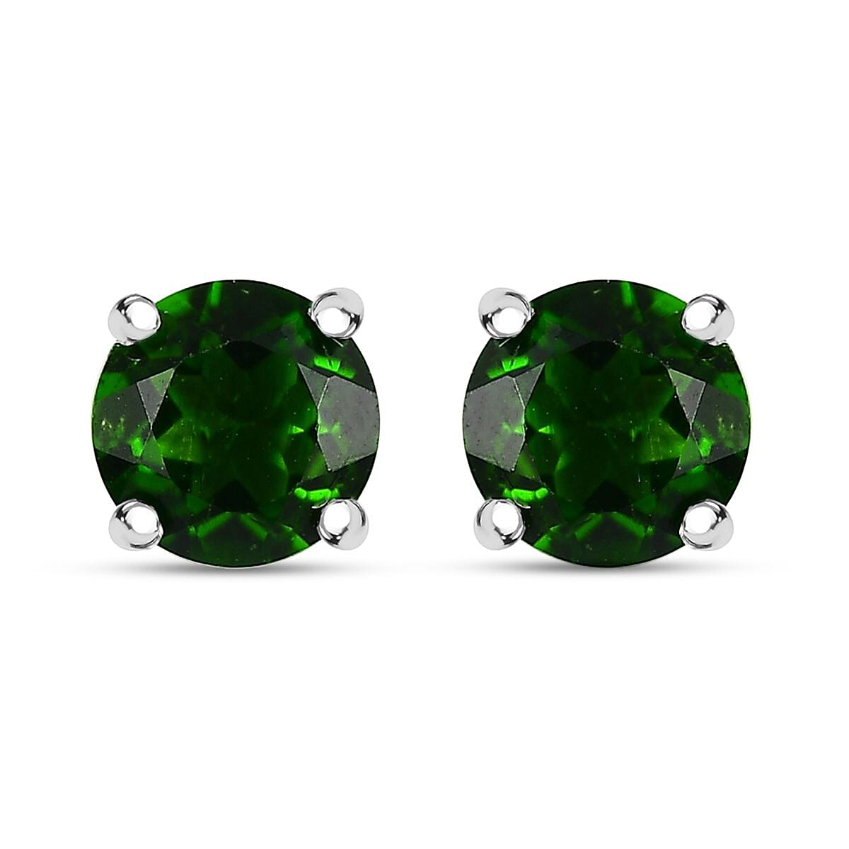 Chrome Diopside Stud Earrings in Rhodium Over Sterling Silver 1.10 ctw