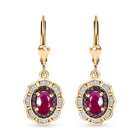 AAA Royal Ruby, Red and White Diamond 2.00 ctw Nelumbo Nucifera Flower Earrings in 18K Vermeil Yellow Gold Over Sterling Silver