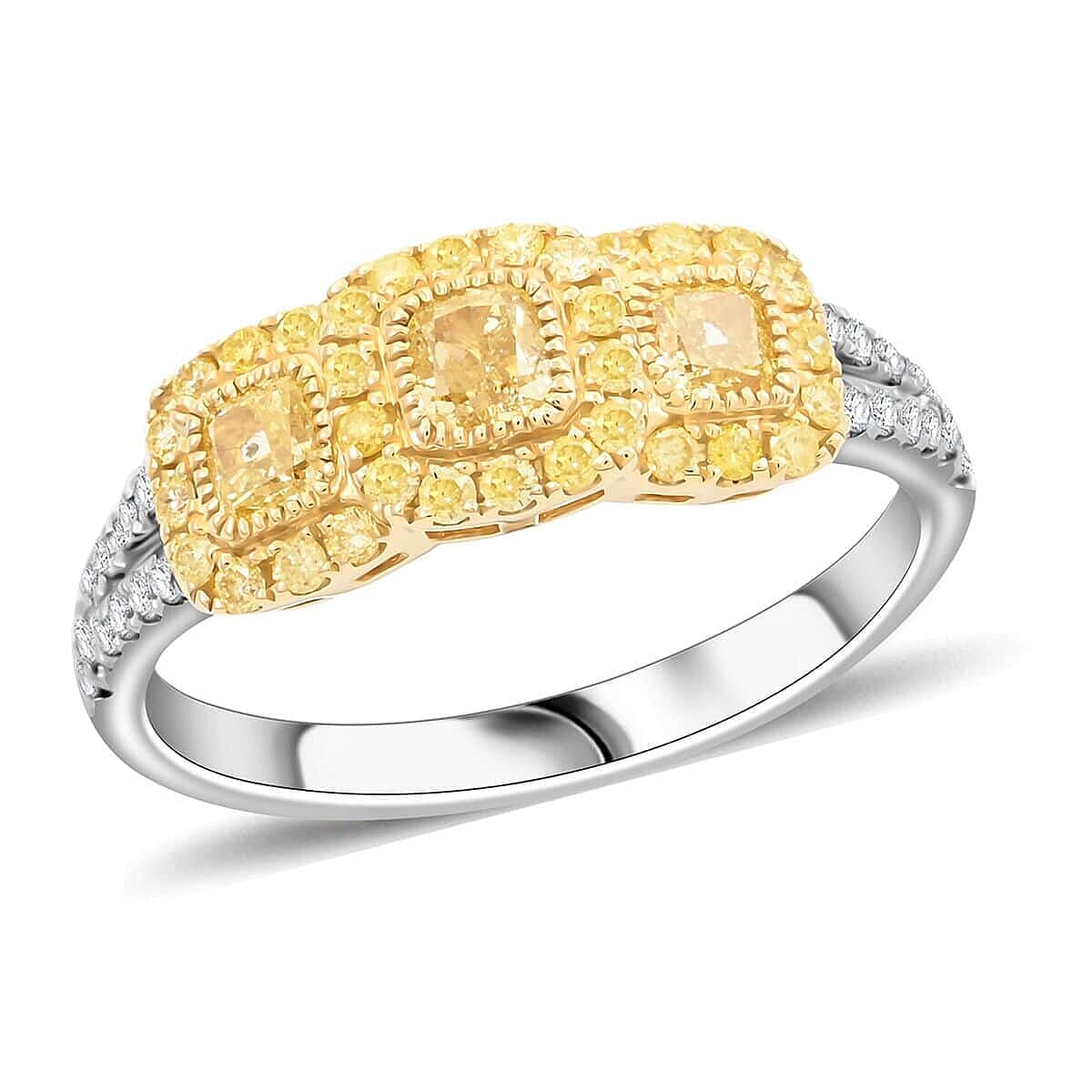 JCK Modani Closeout Natural Yellow and White Diamond (SI) 0.93 ctw Trilogy Ring in 14K White and Yellow Gold (Size 10.5)