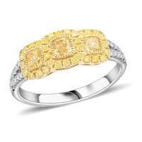 JCK Modani Closeout Natural Yellow and White Diamond (SI) 0.93 ctw Trilogy Ring in 14K White and Yellow Gold (Size 10.5)