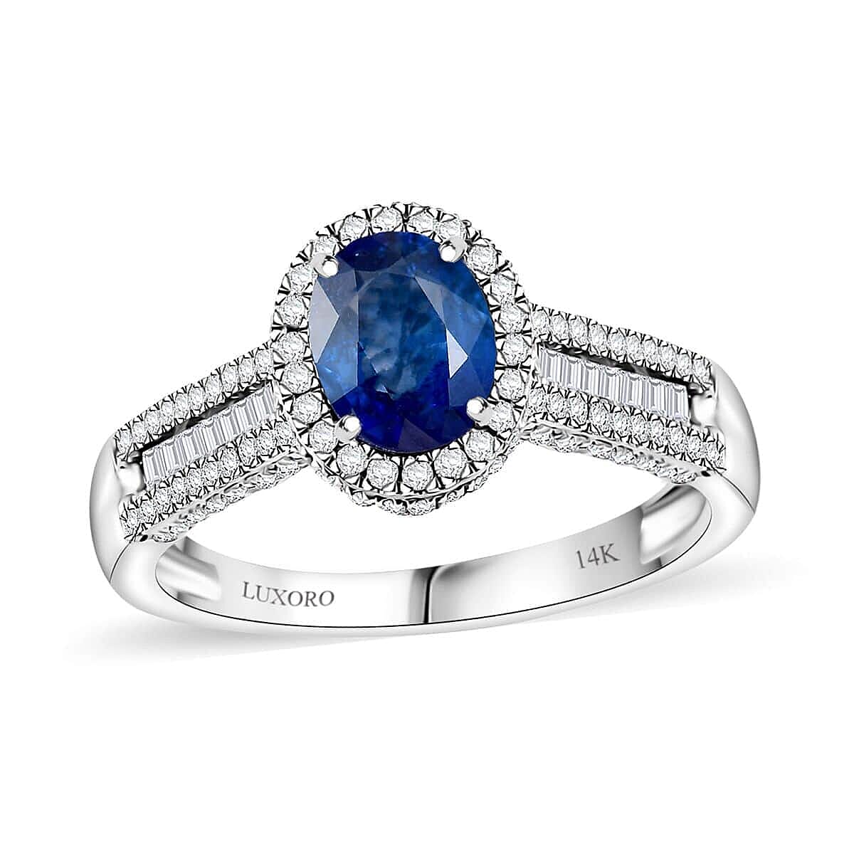 Doorbuster Luxoro 14K White Gold AAA Ceylon Sapphire, Diamond (G-H,I2) (0.88 cts) Ring (Size 9.0) (4.90 g) 2.30 ctw