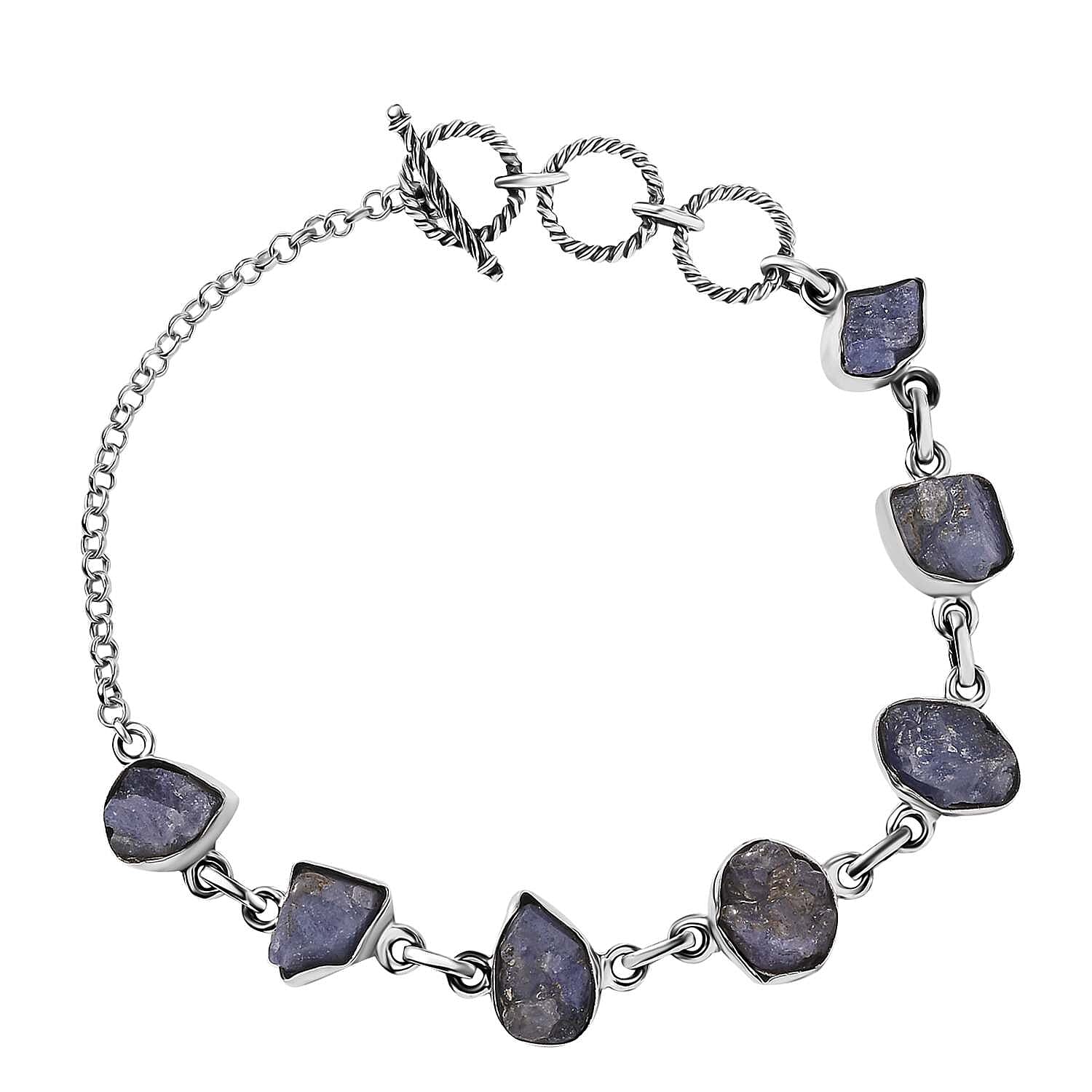 D'Joy Indian Artisan Crafted Rough Cut Tanzanite 26.40 ctw Fancy Bracelet in Sterling Silver (6.50-8.0In)