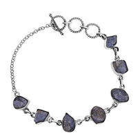 D'Joy Indian Artisan Crafted Rough Cut Tanzanite 26.40 ctw Fancy Bracelet in Sterling Silver (6.50-8.0In)