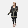 Badgley Mischka Gold Embroidered Baroque Double Knit Jacquard Wool Blend Coat - Black S - Sticky add to cart bar