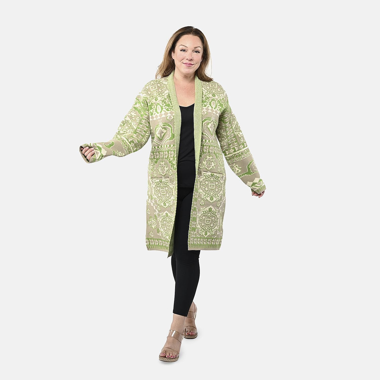Badgley Mischka Green Eastern Adobe Tapestry Double Knit Jacquard Coat - S