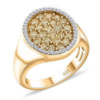 Natural Yellow and White Diamond Ring in 14K YG Over Sterling Silver (Size 10.0) 1.00 ctw