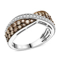 Natural Champagne and White Diamond Crossover Ring in Sterling Silver - Sticky add to cart bar