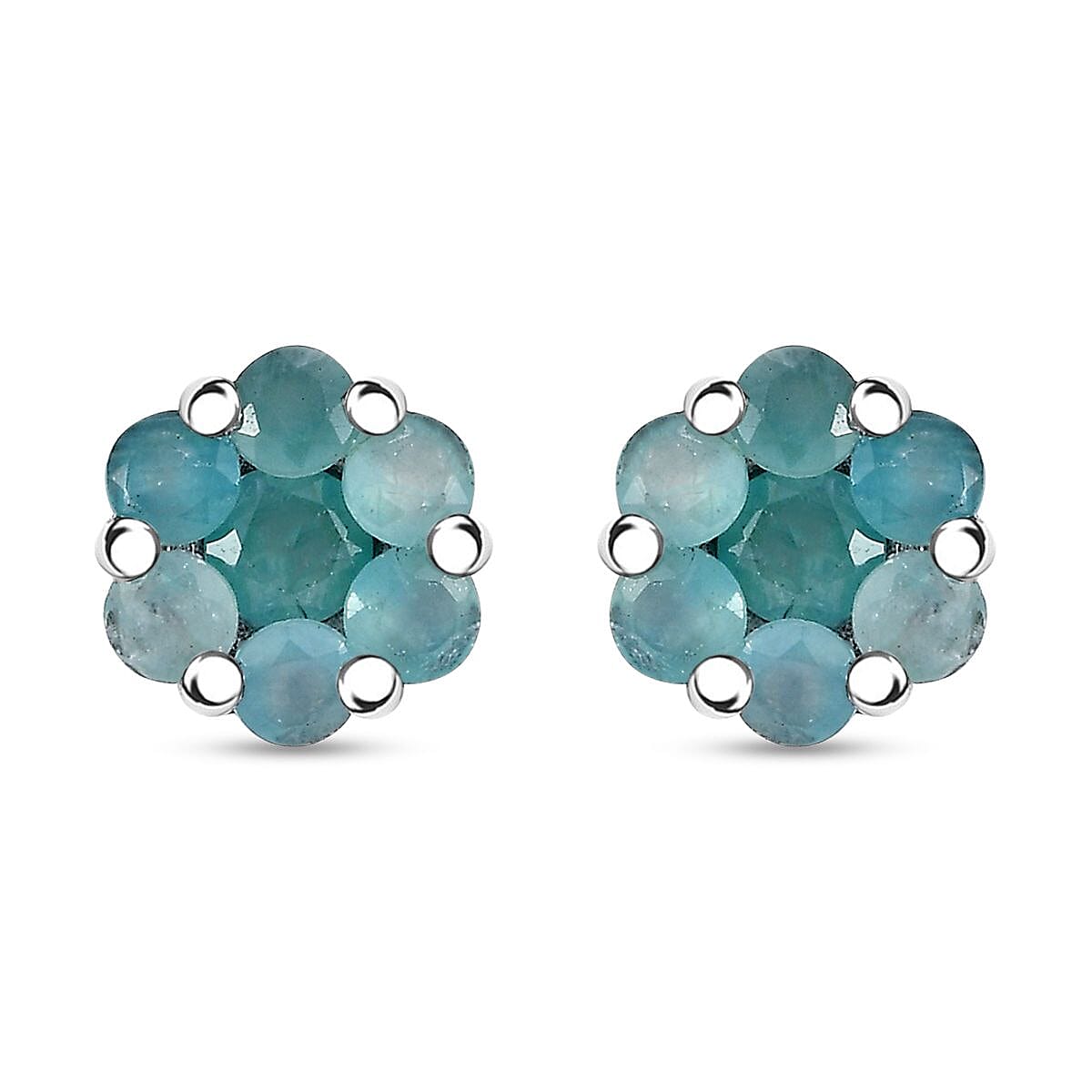 Grandidierite Floral Stud Earrings in Rhodium Over Sterling Silver 1.10 ctw