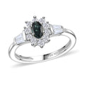 Monte Belo Indicolite, White Zircon Sunburst Ring in Rhodium Over Sterling Silver (Size 10.0) 0.75 ctw - Sticky add to cart bar
