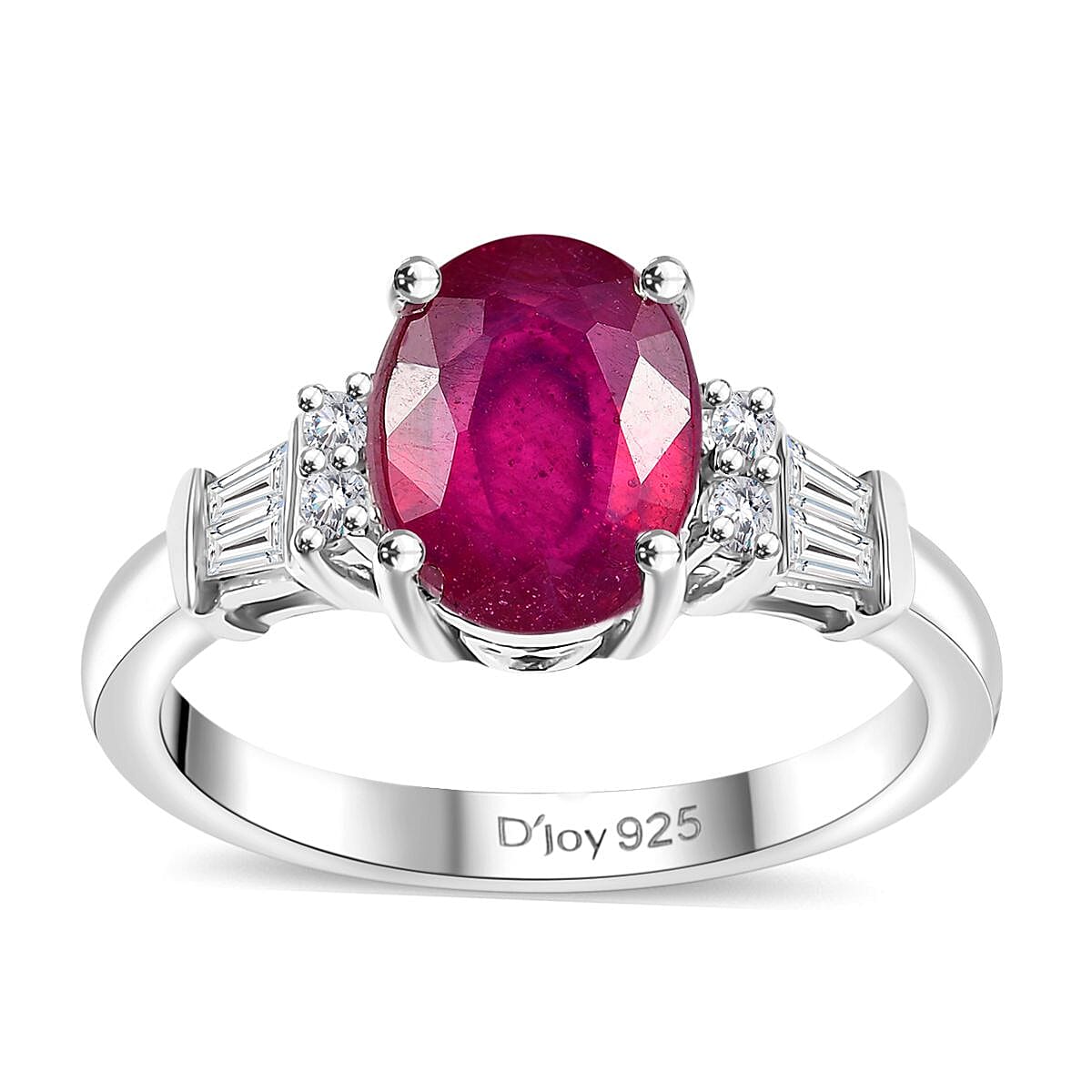 Niassa Ruby (FF), White Zircon Ring in Rhodium Over Sterling Silver (Size 10.0) 3.10 ctw