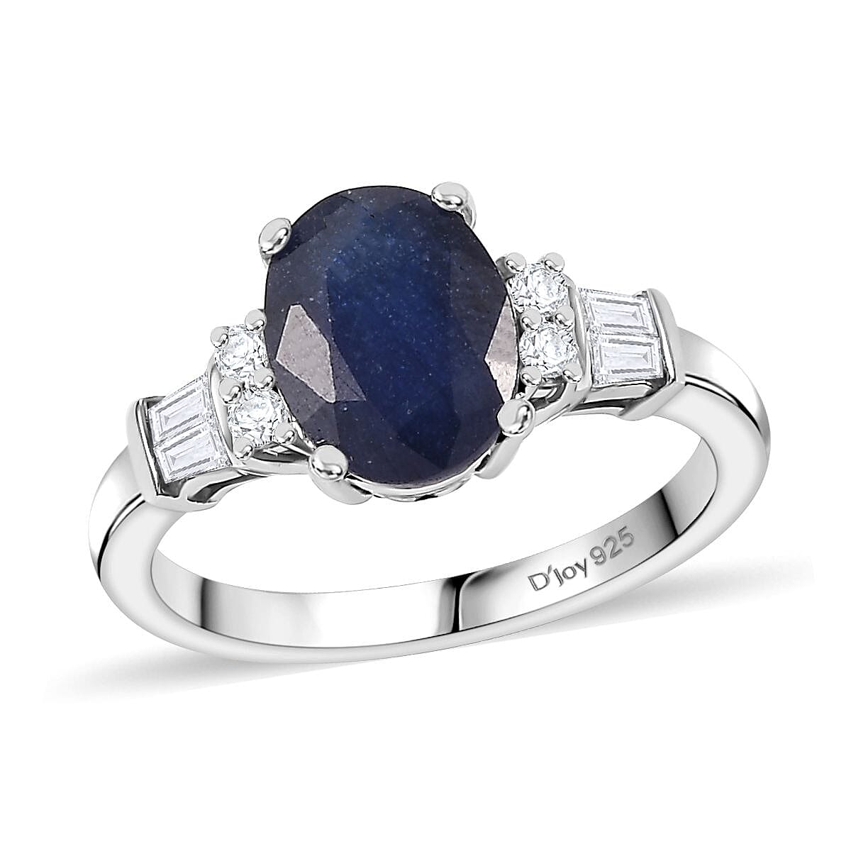 Masoala Sapphire (DF) and White Zircon 3.00 ctw Ring in Rhodium Over Sterling Silver