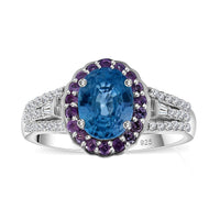 Cambodian Blue Zircon and Multi Gemstone 2.50 ctw Ocean Bloom Ring in rhodium Sterling Silver (Size 7.0)