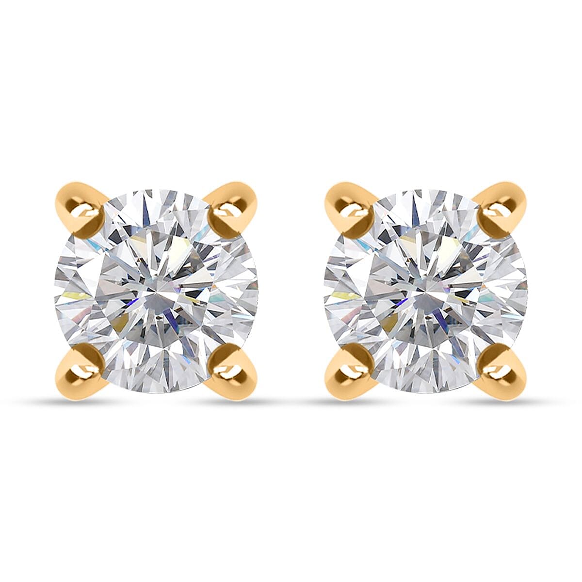 Moissanite Solitaire Stud Earrings in 18K Vermeil YG Over Sterling Silver 0.50 Carat Total Weight