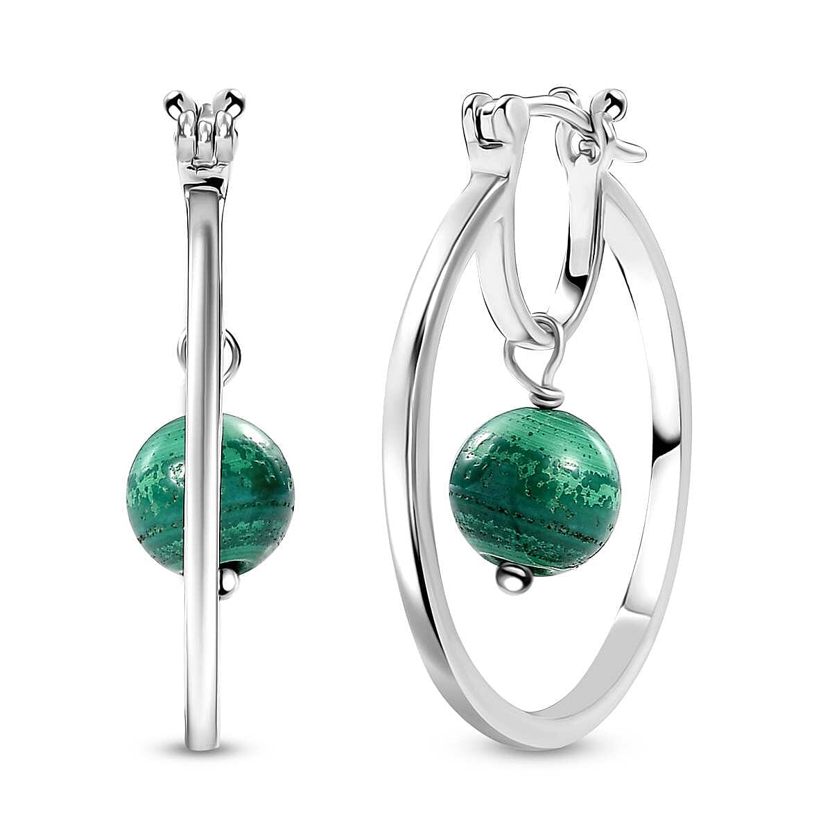Karis African Malachite 10.20 ctw Earrings in Platinum Bond