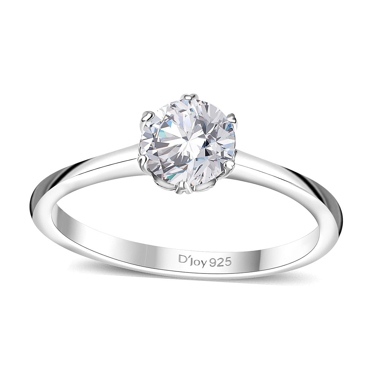 Moissanite (Rnd 6.5mm) Solitaire Ring in Rhodium Over Sterling Silver (Size 5.0) 0.90 ctw