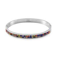 Multi Color Austrian Crystal Bangle Bracelet in Stainless Steel (7.50 In)
