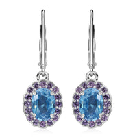 TLV Cambodian Blue Zircon, Madagascar Pink Sapphire Ocean Bloom Earrings in Rhodium Over Sterling Silver 3.00 ctw