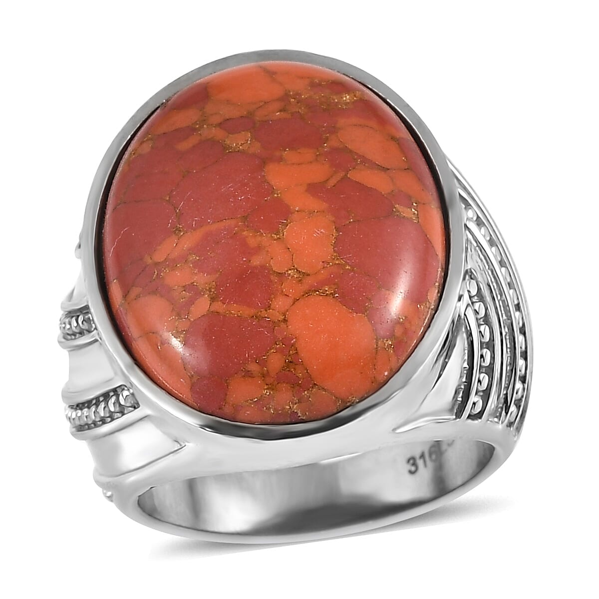 Mojave Orange Turquoise Ring in Stainless Steel (Size 10.0) 14.50 ctw