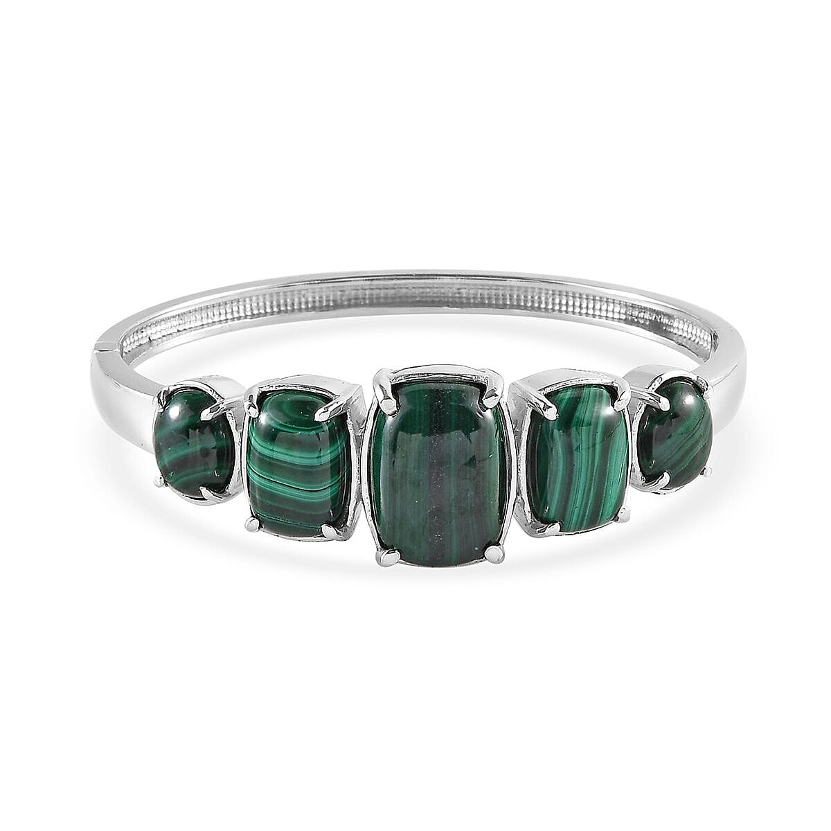 African Malachite Bangle Bracelet in Stainless Steel (6.50 In) 42.30 ctw