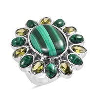 African Malachite, Simulated Peridot Diamond Floral Ring in Stainless Steel (Size 10.0) 22.40 ctw