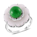 White Jade ,  Green Jade ,  White Zircon  Main Stone With Side Stone Ring in rhodium Sterling Silver 25.04 ctw - Sticky add to cart bar
