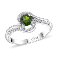 Chrome Diopside and White Zircon 0.85 ctw Bypass Ring in Rhodium Over Sterling Silver (Size 10.0)