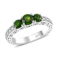 Chrome Diopside and White Zircon 1.65 ctw 3 Stone Ring in Rhodium Over Sterling Silver (Size 10.0) - Sticky add to cart bar