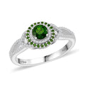 Chrome Diopside and White Zircon 0.90 ctw Double Halo Ring in Rhodium Over Sterling Silver (Size 10.0) - Sticky add to cart bar