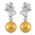 Golden Shell Pearl and Simulated Diamond 0.80 ctw Earrings in Silvertone with Steel Push Back - Sticky add to cart bar