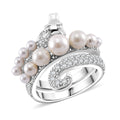 White Shell Pearl and Simulated Diamond 1.25 ctw Dragon Ring in Silvertone - Sticky add to cart bar