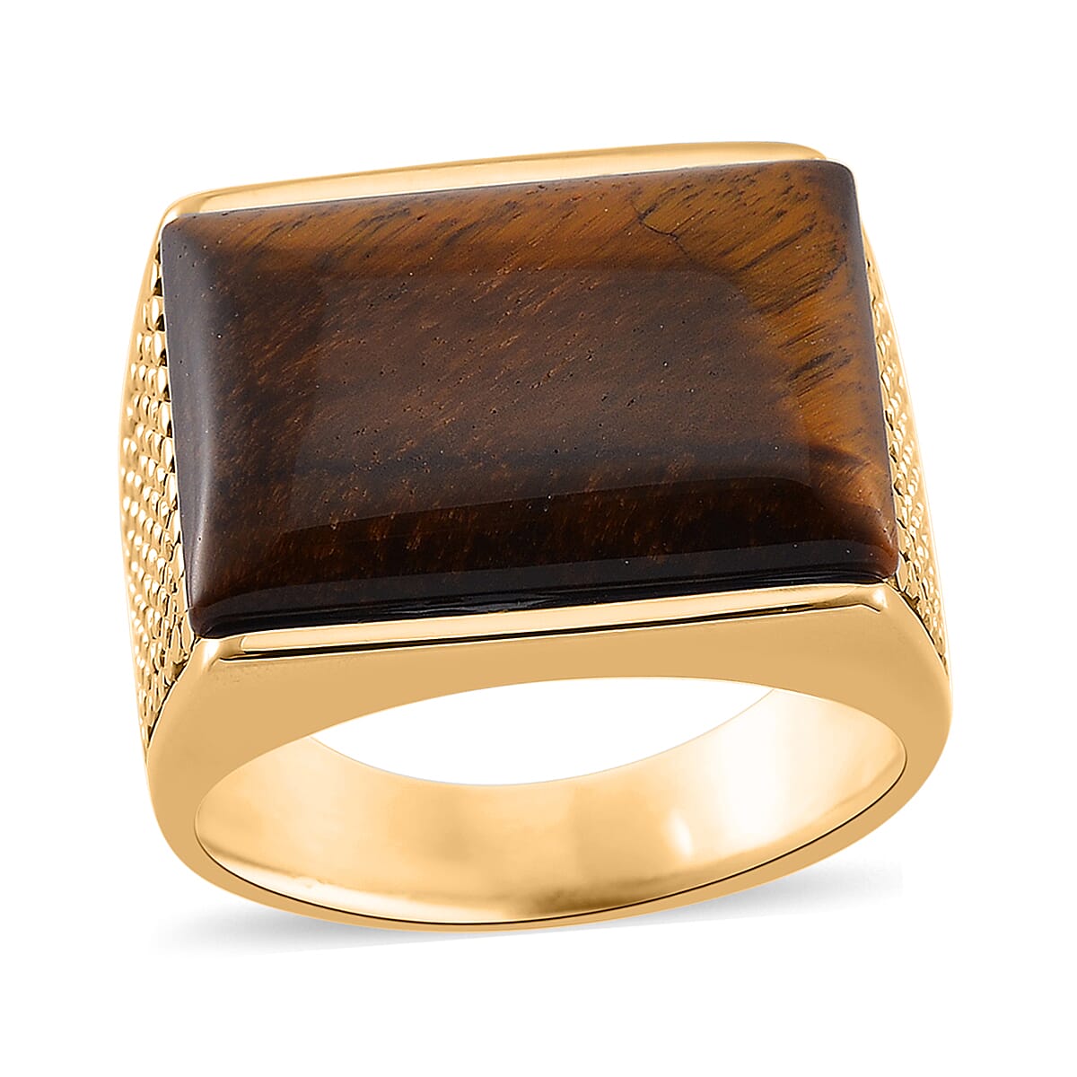 Yellow Tigers Eye Men's Ring in Stainless Steel (Size 10.0) 5.00 ctw