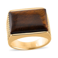 Yellow Tigers Eye Men's Ring in Stainless Steel (Size 10.0) 5.00 ctw