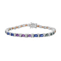 Multi Sapphire, Moissanite Rainbow Cascade Bracelet in Rhodium Over Sterling Silver (6.50 In) 9.15 ctw - Sticky add to cart bar