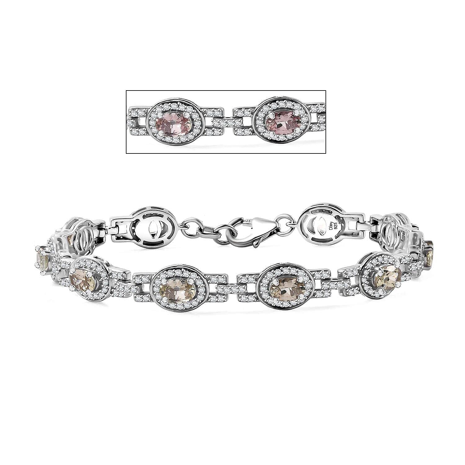 D'Joy AAA Turkizite and Moissanite 7.20 ctw Art and Deco Bracelet in Rhodium Over Sterling Silver (7.25 In)