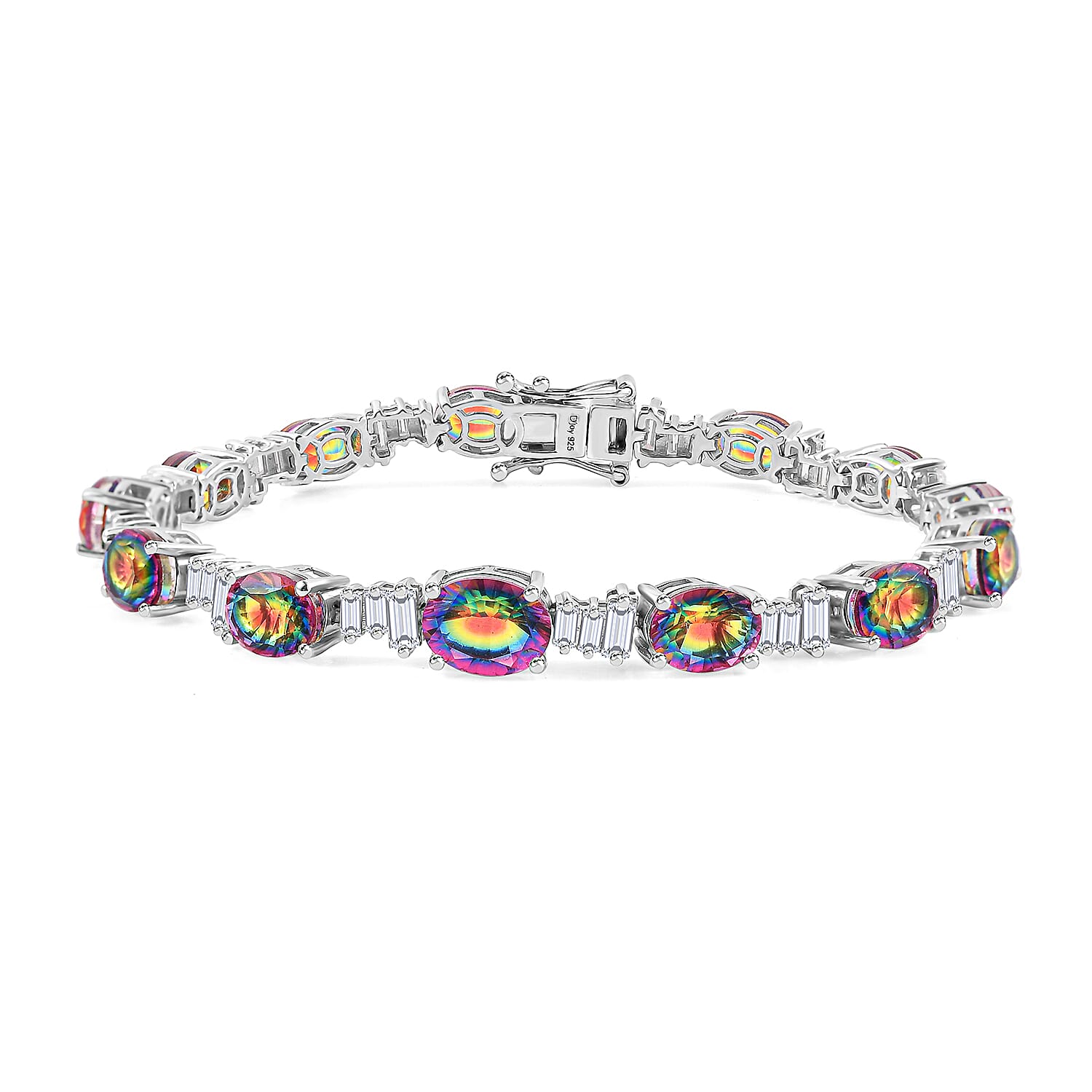 Nebula Quartz Doublet and Moissanite 19.60 ctw Art Deco Bracelet in Rhodium Over Sterling Silver (7.25 In)
