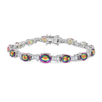 Nebula Quartz Doublet and Moissanite 19.60 ctw Art Deco Bracelet in Rhodium Over Sterling Silver (7.25 In)
