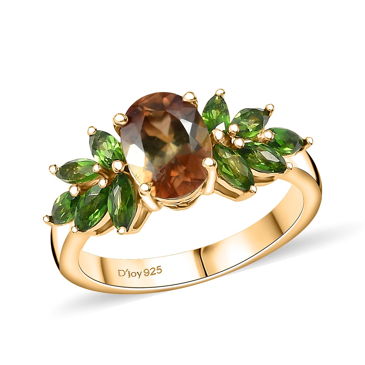 Jenipapo Andalusite, Chrome Diopside Ring in 18K Vermeil YG Over Sterling Silver (Size 10.0) 2.20 ctw