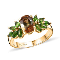 Jenipapo Andalusite, Chrome Diopside Ring in 18K Vermeil YG Over Sterling Silver (Size 10.0) 2.20 ctw