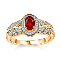 Mexican Cherry Fire Opal and Moissanite 0.55 ctw Ring in 18K Vermeil Yellow Gold Over Sterling Silver