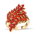 Mexican Cherry Fire Opal 2.65 ctw Bypass Fern Leaf Ring in 18K Vermeil Yellow Gold Over Sterling Silver - Sticky add to cart bar