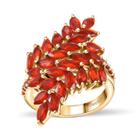 Mexican Cherry Fire Opal 2.65 ctw Bypass Fern Leaf Ring in 18K Vermeil Yellow Gold Over Sterling Silver