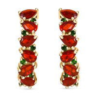 D'Joy Mexican Cherry Fire Opal and Chrome Diopside 1.85 ctw Art Deco Earrings in 18K Vermeil Yellow Gold Over Sterling Silver