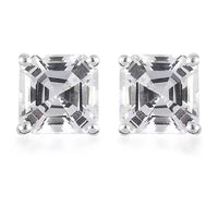 D'Joy Asscher Cut Lab Created White Sapphire 3.00 ctw Solitaire Stud Earrings in Sterling Silver